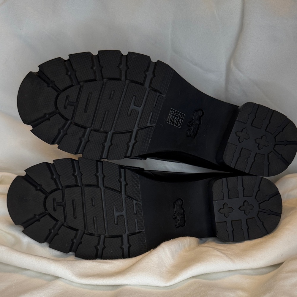 Coach Black Lug-Sole Penny Loafers with Block Heel - Picture 6 of 11